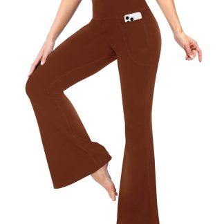 Flare Leggings For Women With Pockets - Crossover High Waisted Black Flared Leggings For Yoga Gym Workout