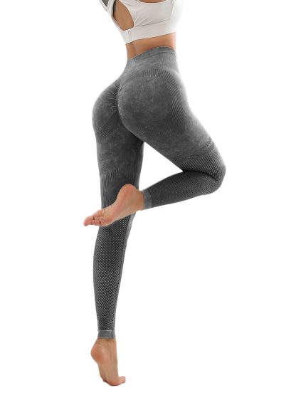 Women's Hollow Wide Band Waist Sports Leggings With Butt Ruching, Scrunch Butt Lifting Tights Seamless Yoga Tummy Control Pants - Image 4