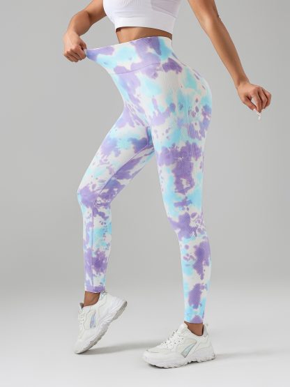 Tie Dye Scrunch Butt Lifting Seamless Leggings For Women High Waist Yoga Pants, Tummy Control Running Workout Tight - Image 6