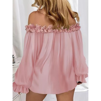 Women's Summer Off Shoulder Top Ruffle Long Sleeve Blouse Casual Loose Shirts - Image 8