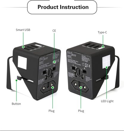 3 USB  1 Typc C International Power Adapter For Europe, UK, China, Australia, Japan And More 200 Countries - Image 5