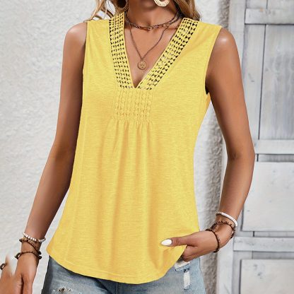 Women's Sleeveless V Neck Top Loose Fit Summer Casual Tunic Blouse Shirt - Image 8
