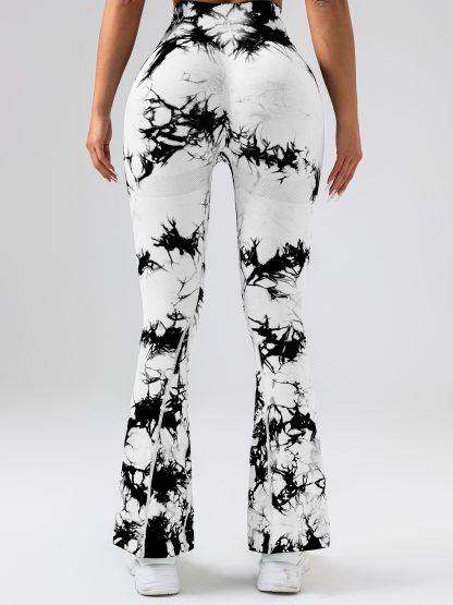 High-Waist Tummy Control Flare Yoga Pants For Women, Tie-Dye Stretch Slimming Bootcut Workout Pants, Fitness & Sports Activewear - Image 8