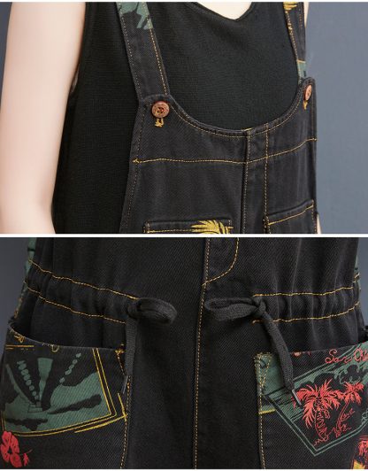 Women's Fashion Plus Size Age Reduction Print Suspender Jeans - Image 10
