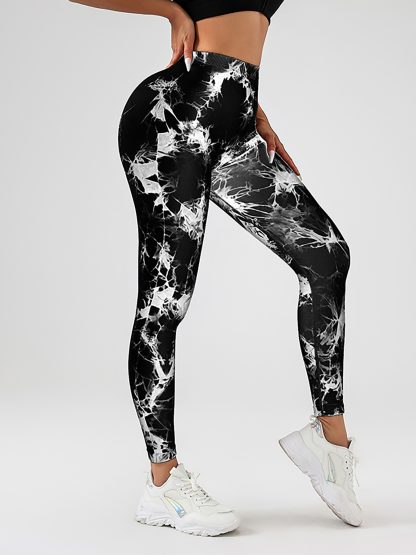 2 Pack Tie-Dye High Waist V-Back Yoga Leggings, Peach-Hip Enhancing Athleisure Tights, Sport Style Fitness Pants - Image 5