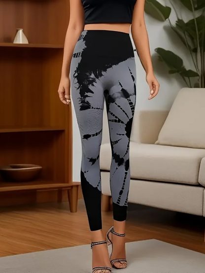 Tie-dye High Waist Tummy Control Butt Lifting Moisture Wicking Quick Drying Seamless Tie Dye Yoga Pants, Running Sports Tight Pants, Women's Activewear - Image 6