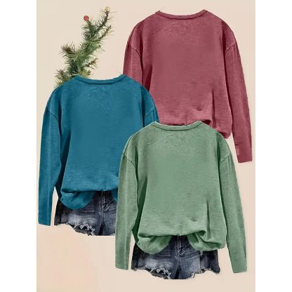 Women's 3-Pack Graphic Tee Long Sleeve Tops Casual Loose V Neck T Shirts - Image 5