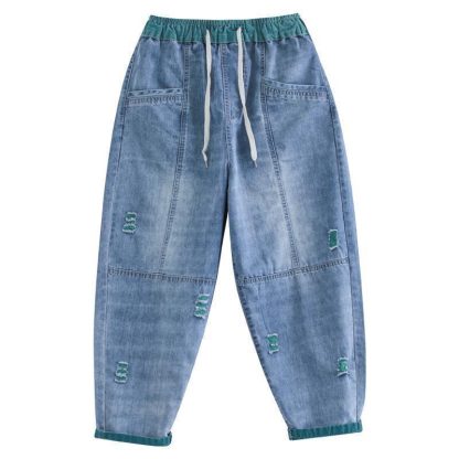Women's Summer Fashion Ripped Ninth Jeans - Image 3