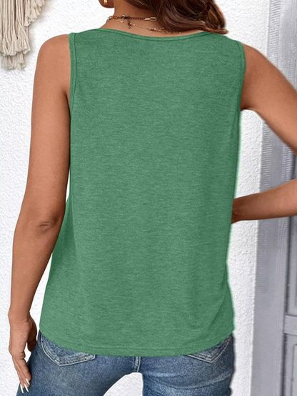 2 Piece Set Solid Color V-Neck Sleeveless Top Women's Casual Loose Tank Top Women - Image 9