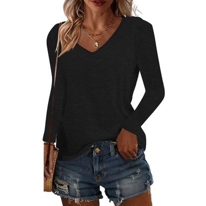 Womens Long Sleeve Shirts Fall Tops Basic Tshirts Loose Fit V Neck 3 Packs - Image 7