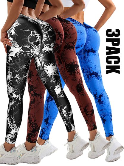 3 Pack Women's Scrunch Workout Leggings, High Waisted Butt Lifting Tie-dye V Back Waist Seamless Gym Yoga Leggings, Workout Leggings For Women Jada Leggings - Image 10