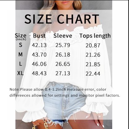 Women's Summer Off Shoulder Top Ruffle Long Sleeve Blouse Casual Loose Shirts - Image 5