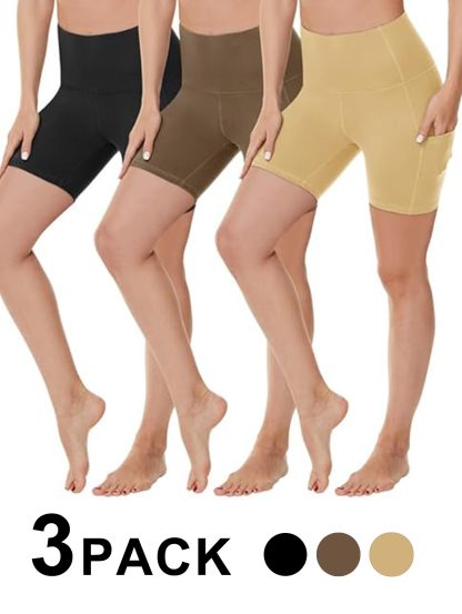 Yoga Pants - 3 Pairs Of 3 High-waisted Pants Black, Mocha, Warm Sand - Image 2
