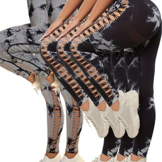 5 Pack Women's Tie-Dye Cutout Yoga Pants High-Waisted Leggings Women's Tie-Dye Leggings,, Leggings Women High Waisted Seamless Workout Leggings Gym Booty Tights Tummy Control Yoga Pants