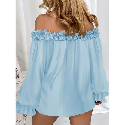 Women's Summer Off Shoulder Top Ruffle Long Sleeve Blouse Casual Loose Shirts - Image 3