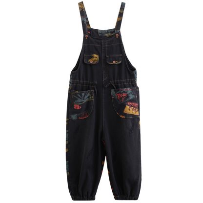 Women's Fashion Plus Size Age Reduction Print Suspender Jeans - Image 9