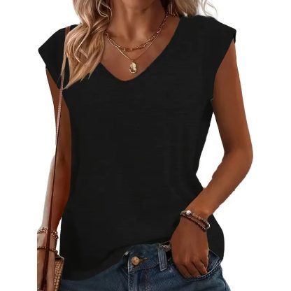 3-Pack Women's Cap Sleeve V-Neck Tank Tops Casual Loose Fit Basic Tees - Image 2