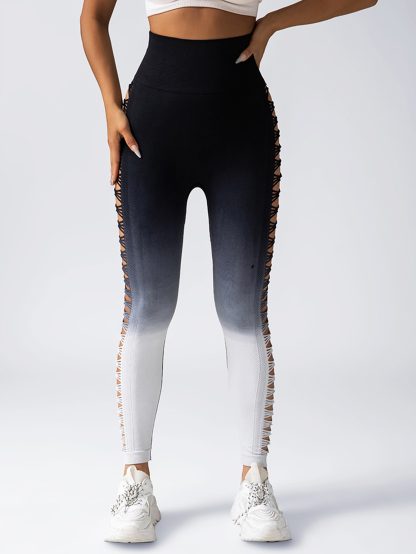 Women's High-Waisted Gradient Yoga Pants, Cutout Leggings, Booty Lifting, Athletic Long Tights For Fitness Workout, Breathable Sportswear - Image 8
