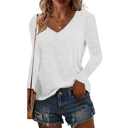 Womens Long Sleeve Shirts Fall Tops Basic Tshirts Loose Fit V Neck 3 Packs - Image 4