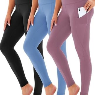 Yoga Pants - Cropped High-waisted Slanted Pockets, 3 Pieces Of Polyester Double Mill, Black Polyester Double Mill, Light Blue, Polyester Double Mill In Bean Paste
