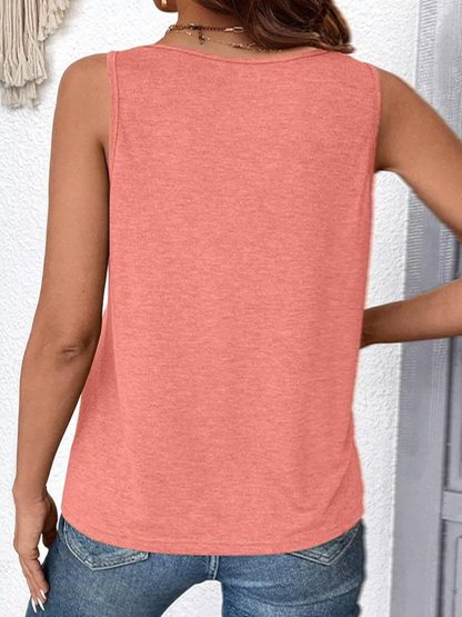 2 Piece Set Solid Color V-Neck Sleeveless Top Women's Casual Loose Tank Top Women - Image 4