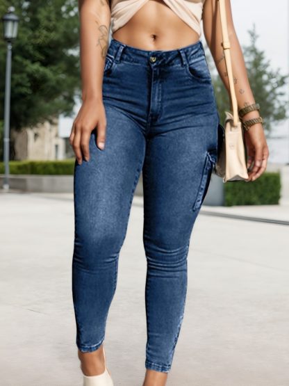 Multi-pocket High-stretch Mid-rise Zipper-hem Skinny Pencil Pants, Urban Style Women's Jeans And Clothing Cargo Jeans Amazon Don't Sell - Image 3
