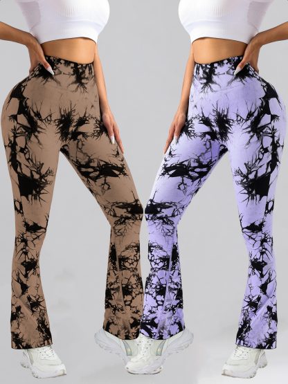 2 Pack Tie Dyed High Waisted Flared Butt-lifting Fitness Sports Women's Yoga Bell-bottom Pants, Workout Leggings For Women, Gym Scrunch Butt Butt Lifting Seamless Leggings - Image 10