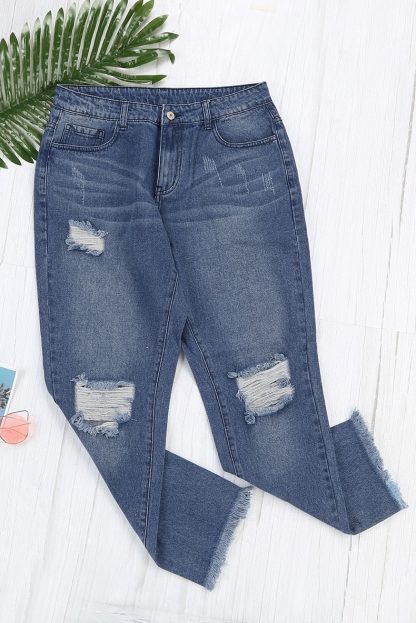 Stretchy Boyfriend Jeans For Women - Ripped, Distressed, Comfortable Denim Pants With Five-Pocket Design, Faded Wash, And Relaxed Fit Amazon Don't Sell - Image 4