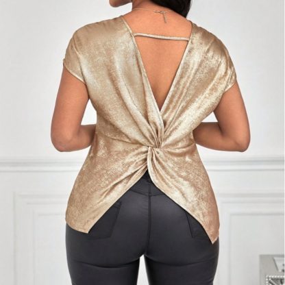 Women's Solid Color Round Neck Loose Fashion Shirt Top - Image 2