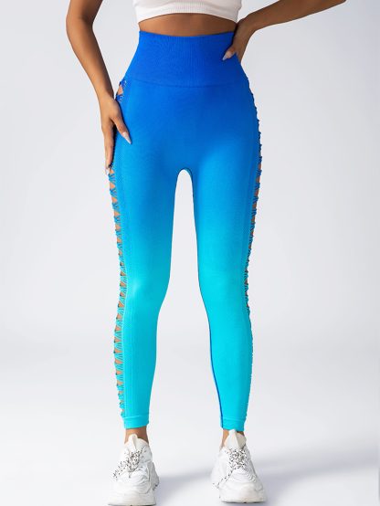 Women's High-Waisted Gradient Yoga Pants, Cutout Leggings, Booty Lifting, Athletic Long Tights For Fitness Workout, Breathable Sportswear - Image 10