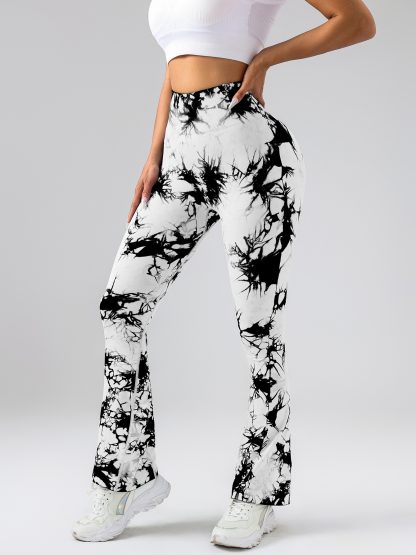 2 Pack Tie Dyed High Waisted Flared Butt-lifting Fitness Sports Women's Yoga Bell-bottom Pants, Workout Leggings For Women, Gym Scrunch Butt Butt Lifting Seamless Leggings - Image 2