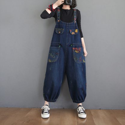 Women's Fashion Plus Size Age Reduction Print Suspender Jeans - Image 7