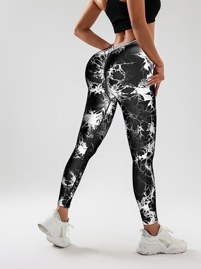 2 Pack Tie-Dye High Waist V-Back Yoga Leggings, Peach-Hip Enhancing Athleisure Tights, Sport Style Fitness Pants - Image 2