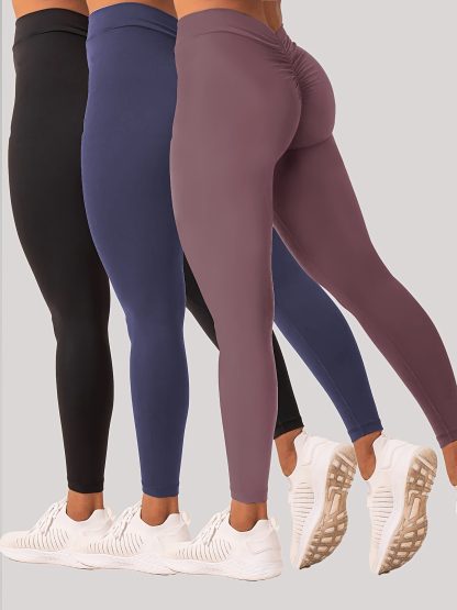 3 Pack Women's Yoga Leggings With High Waistband, Moisture-Wicking, And Stretchy, Perfect For Outdoor Activities And Fitness - Image 3