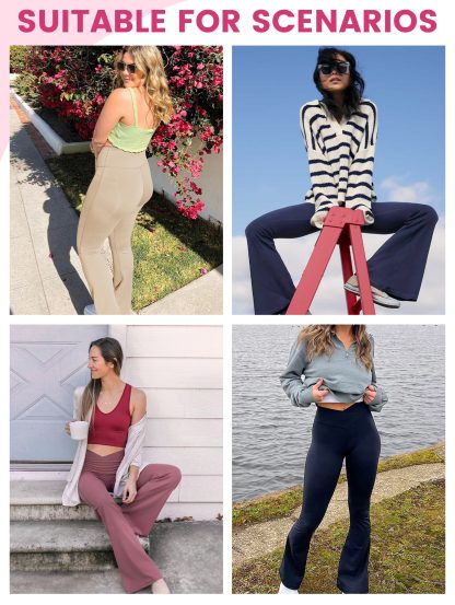 Flare Leggings For Women With Pockets - Crossover High Waisted Black Flared Leggings For Yoga Gym Workout - Image 3
