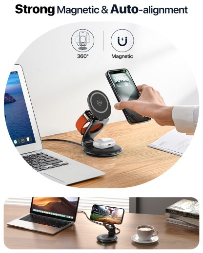 3 In 1 Wireless Travel Magsafe Charger Station For Multiple Devices Magnetic Foldable Charger 30W Charger Included - Image 4