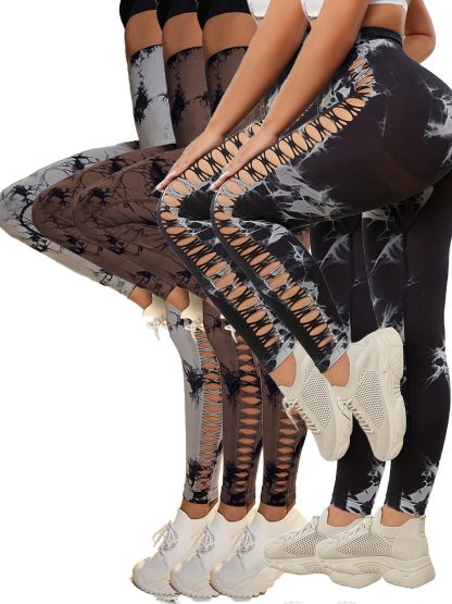 5 Pack Women's Tie-Dye Cutout Yoga Pants High-Waisted Leggings Women's Tie-Dye Leggings,, Leggings Women High Waisted Seamless Workout Leggings Gym Booty Tights Tummy Control Yoga Pants - Image 4