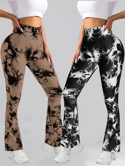 2 Pack Tie Dyed High Waisted Flared Butt-lifting Fitness Sports Women's Yoga Bell-bottom Pants, Workout Leggings For Women, Gym Scrunch Butt Butt Lifting Seamless Leggings - Image 9