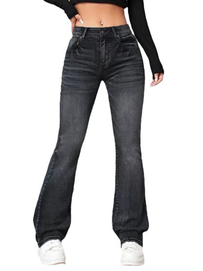 Denim High Waist Loose And Slimming Bootcut Trousers - Image 3