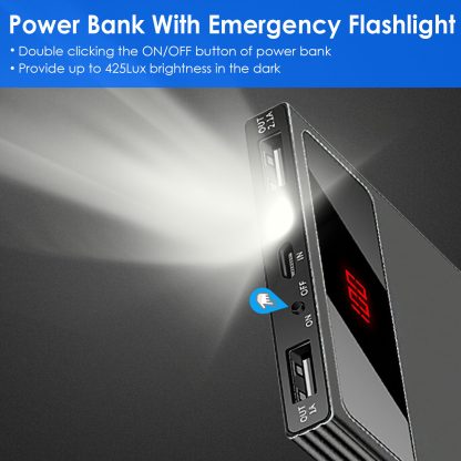 1Pc 20000mAh Power Bank Ultra-thin Phone Charger Dual USB Port Flashlight Battery Remain Display - Image 2