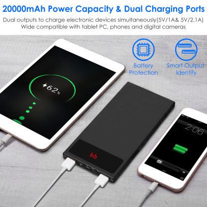 1Pc 20000mAh Power Bank Ultra-thin Phone Charger Dual USB Port Flashlight Battery Remain Display - Image 7