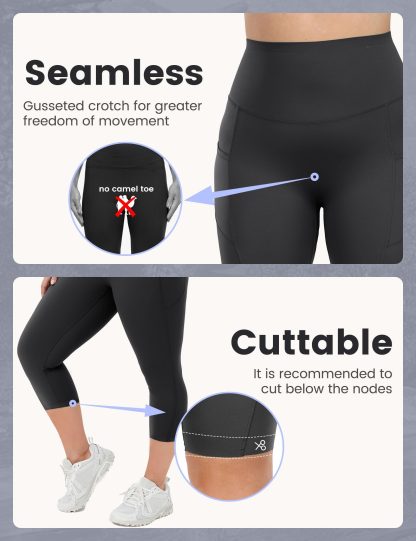 Yoga Pants - Cropped High-waisted Diagonal Pockets To Tuck The Abdomen Solid Color Dark Gray - Image 4